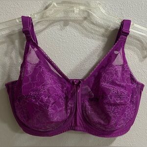 Wacoal Retro Chic Full Figure Underwire Bra 855186 Size 36G Purple Lace Unpadded